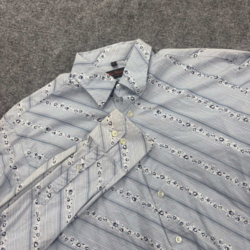 Ben‎ Sherman Button Down Shirt Size Medium Blue Diagonal Stripe Floral Men's